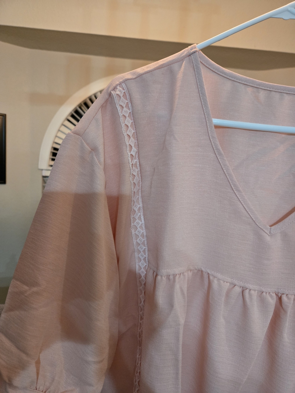 Women's V-Neck Peasant Blouse - Light Pink Size XL - Picture 2 of 3